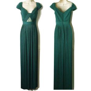 NWT ASOS Formal Off-Shoulder Pleated Jersey Gown 63" 4 Tall Green